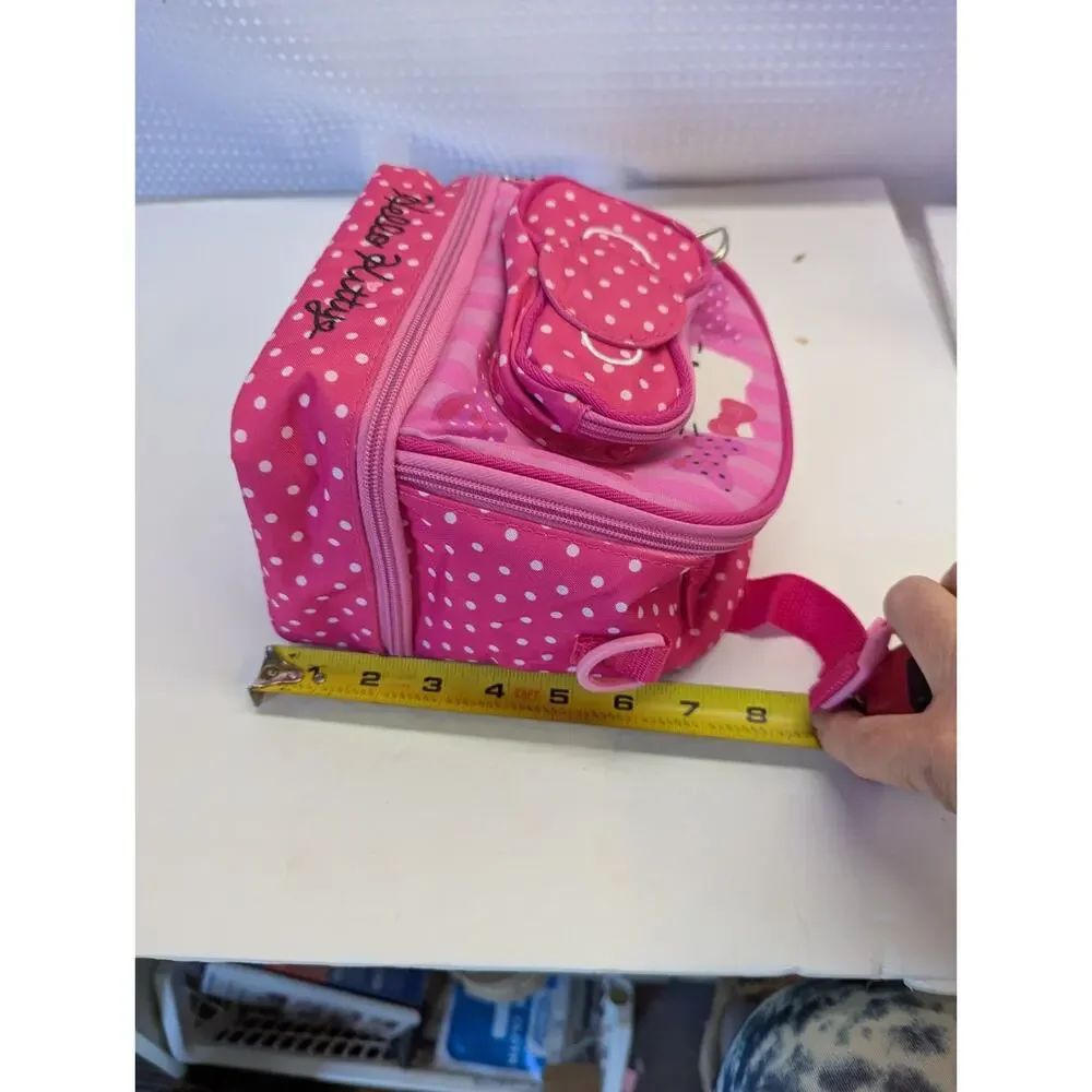 Hello Kitty Bow,Lunch Bag Cosmetic Bag Sanrio Polka Dot Cold Area Long Strap NWT